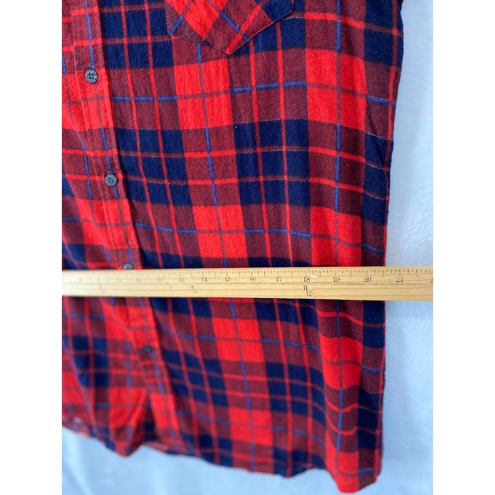 Big Yank Flannel Shirt Men Large Red Navy Blue Plaid Cotton Button Up Long Sleev - Picture 9 of 9